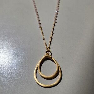 Stella & Dot Double Teardrop Necklace Pink Gold Beaded Pendant